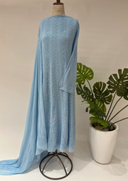 Viscose Chikankari Semistitched Anarkali - Blue Bell