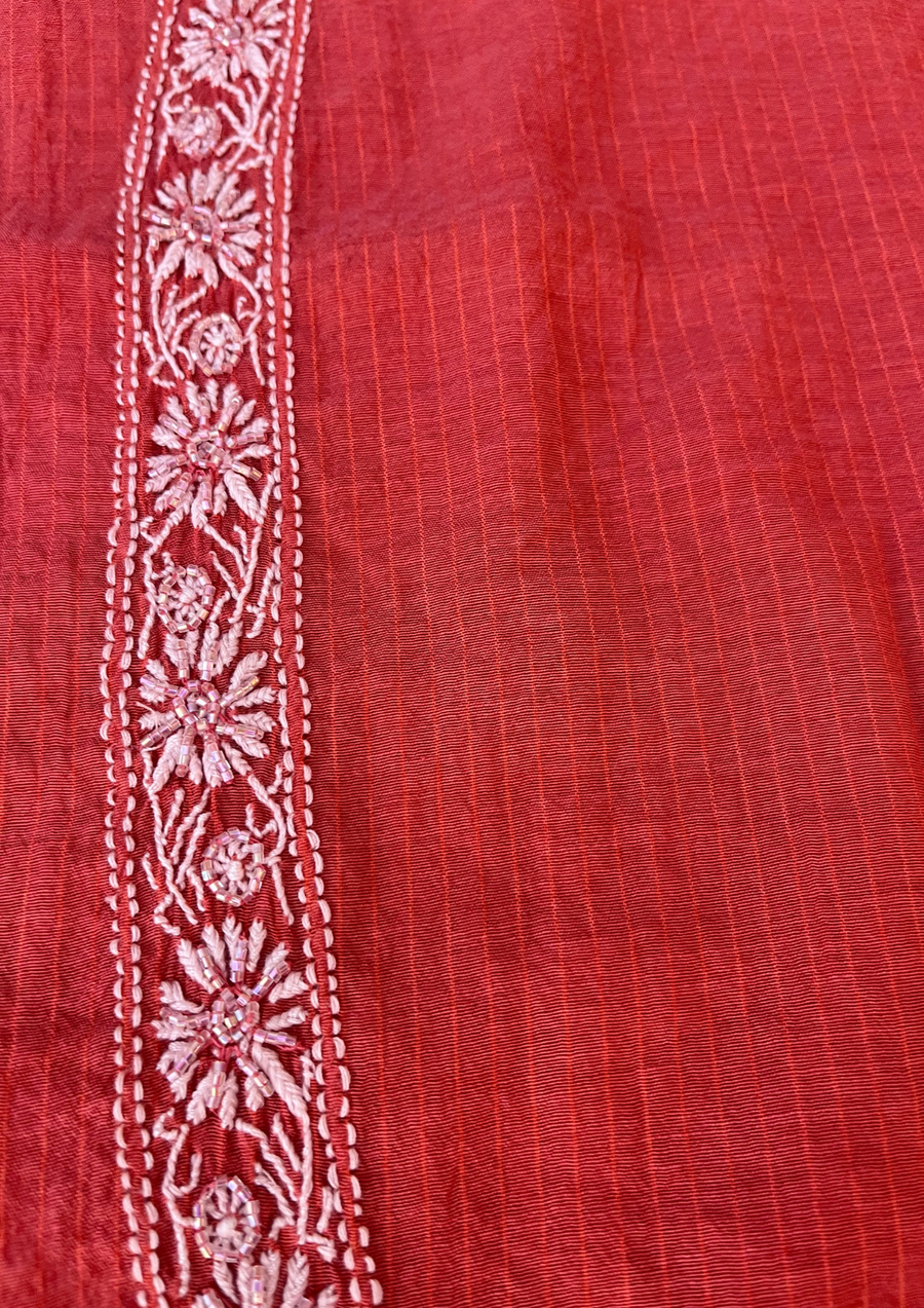 Maheshwari Chanderi Chikankari Mens Kurta - Red