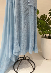 Viscose Chikankari Semistitched Anarkali - Blue Bell