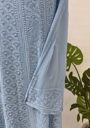 Viscose Chikankari Semistitched Anarkali - Blue Bell