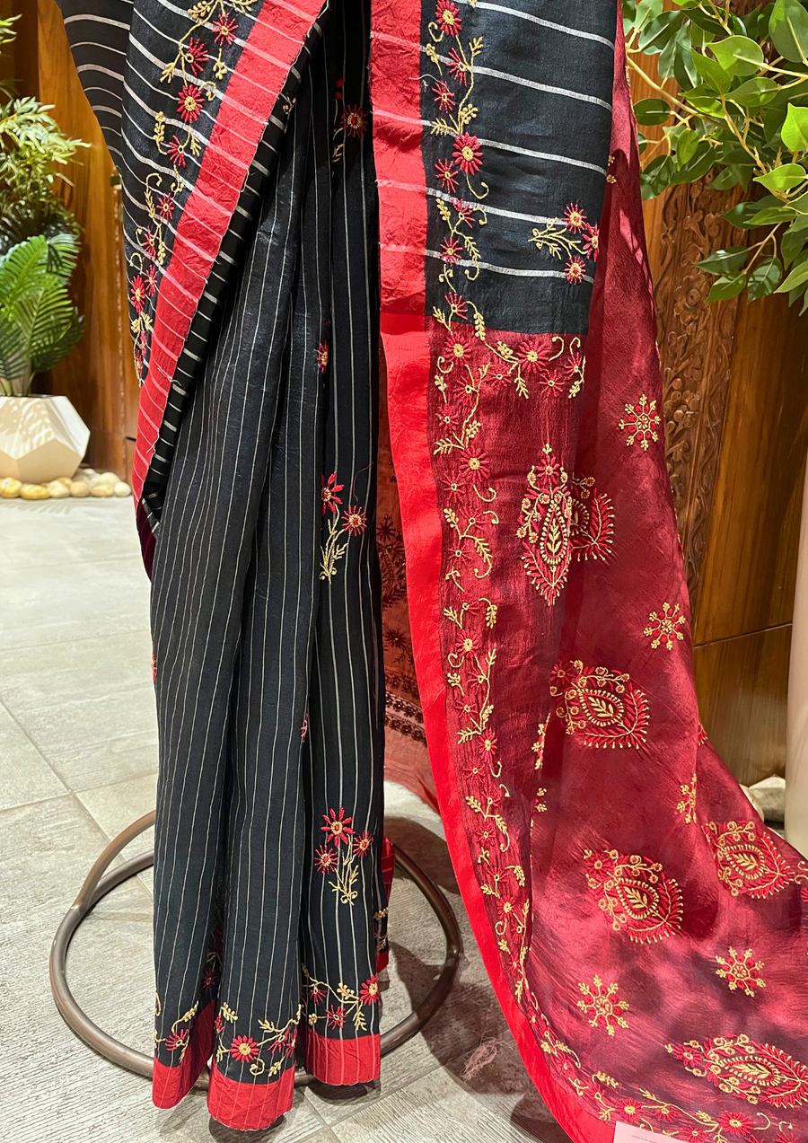 Chanderi Chikankari Saree - Black