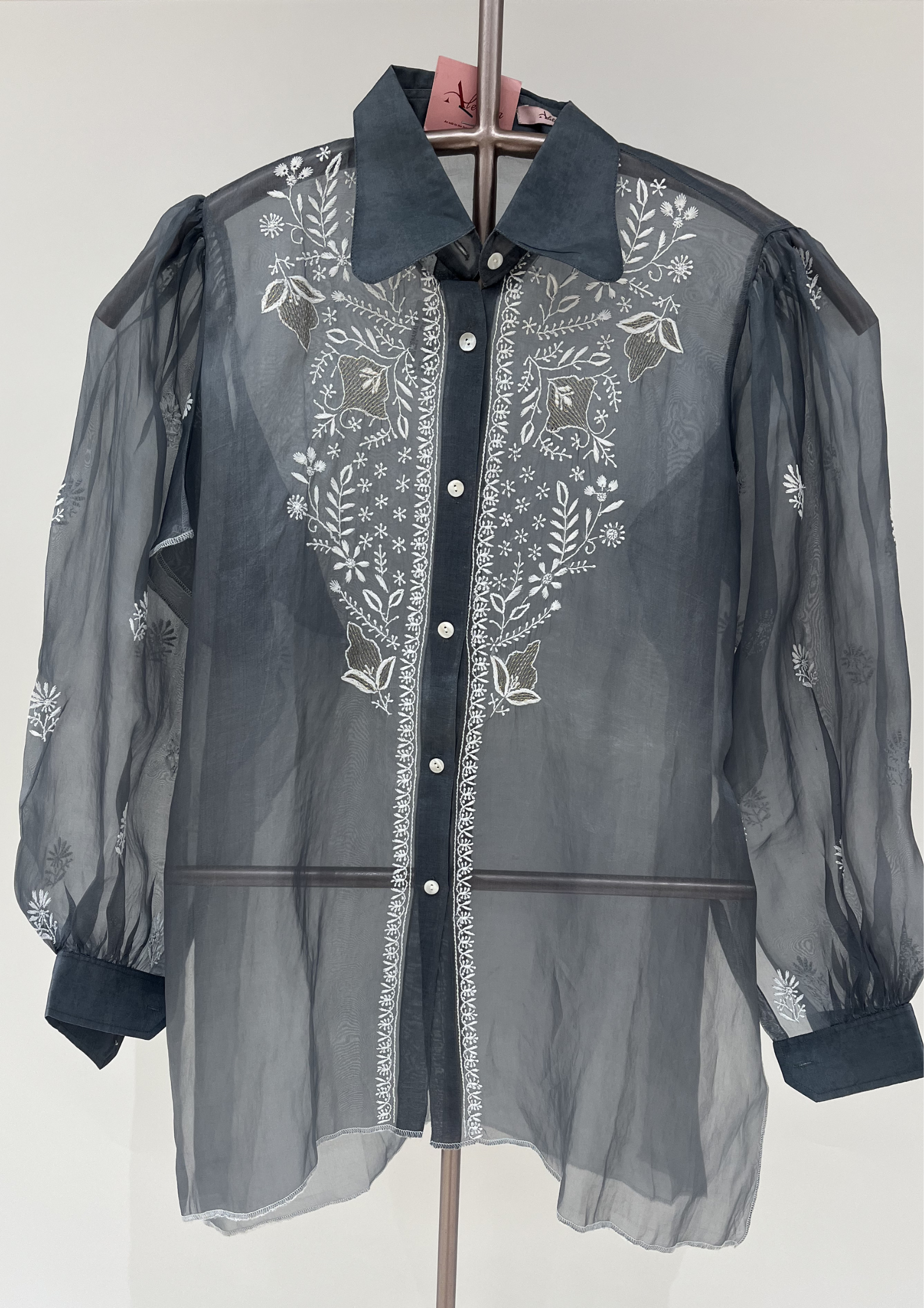 Chikankari Organza Shirt - Grisaille Grey