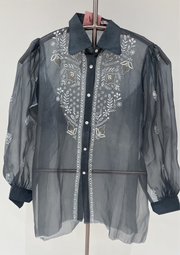 Chikankari Organza Shirt - Grisaille Grey