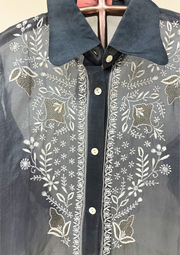 Chikankari Organza Shirt - Grisaille Grey