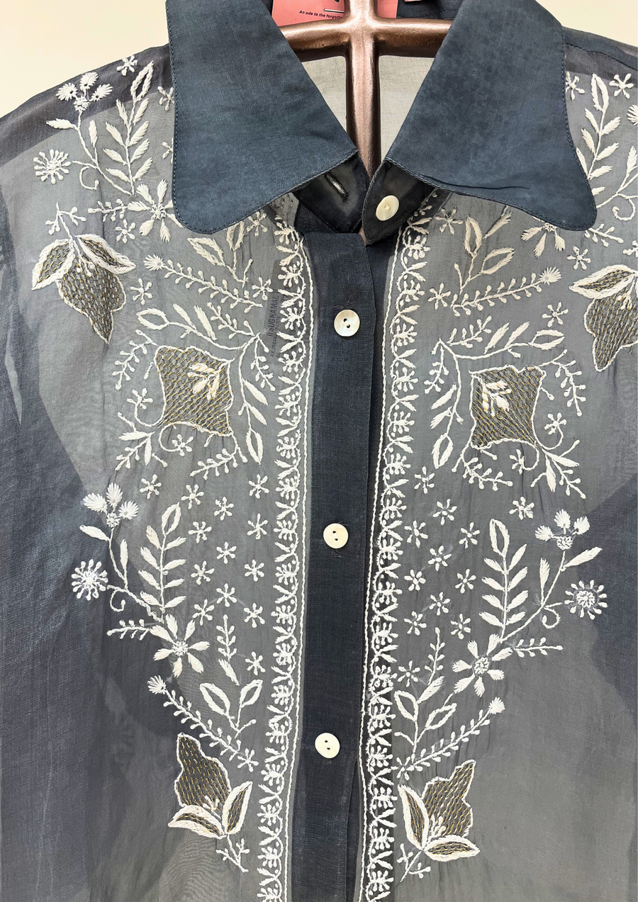 Chikankari Organza Shirt - Grisaille Grey