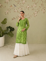 Georgette Chikankari Long Kurti - Pulpe Green