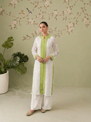 Georgette Chikankari Long Kurti - White and Green