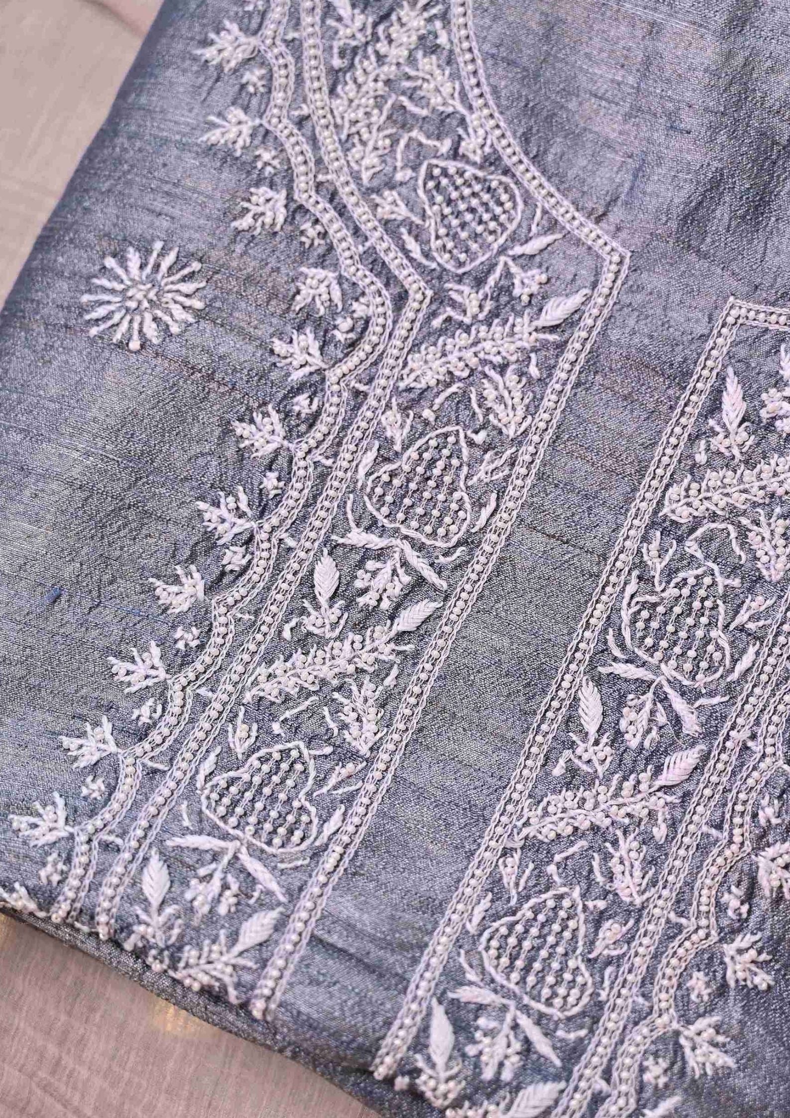 Tussar Silk Chikankari Men's Kurta Material - SC123289