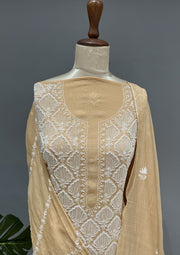 Mul Chanderi Chikankari Unstitch 2pc Suit Set -  Goldenrod