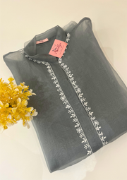 Chikankari Organza Shirt - Grey