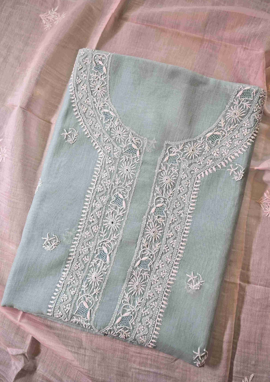 Mul Chanderi Chikankari Men's Kurta Material - SC113769