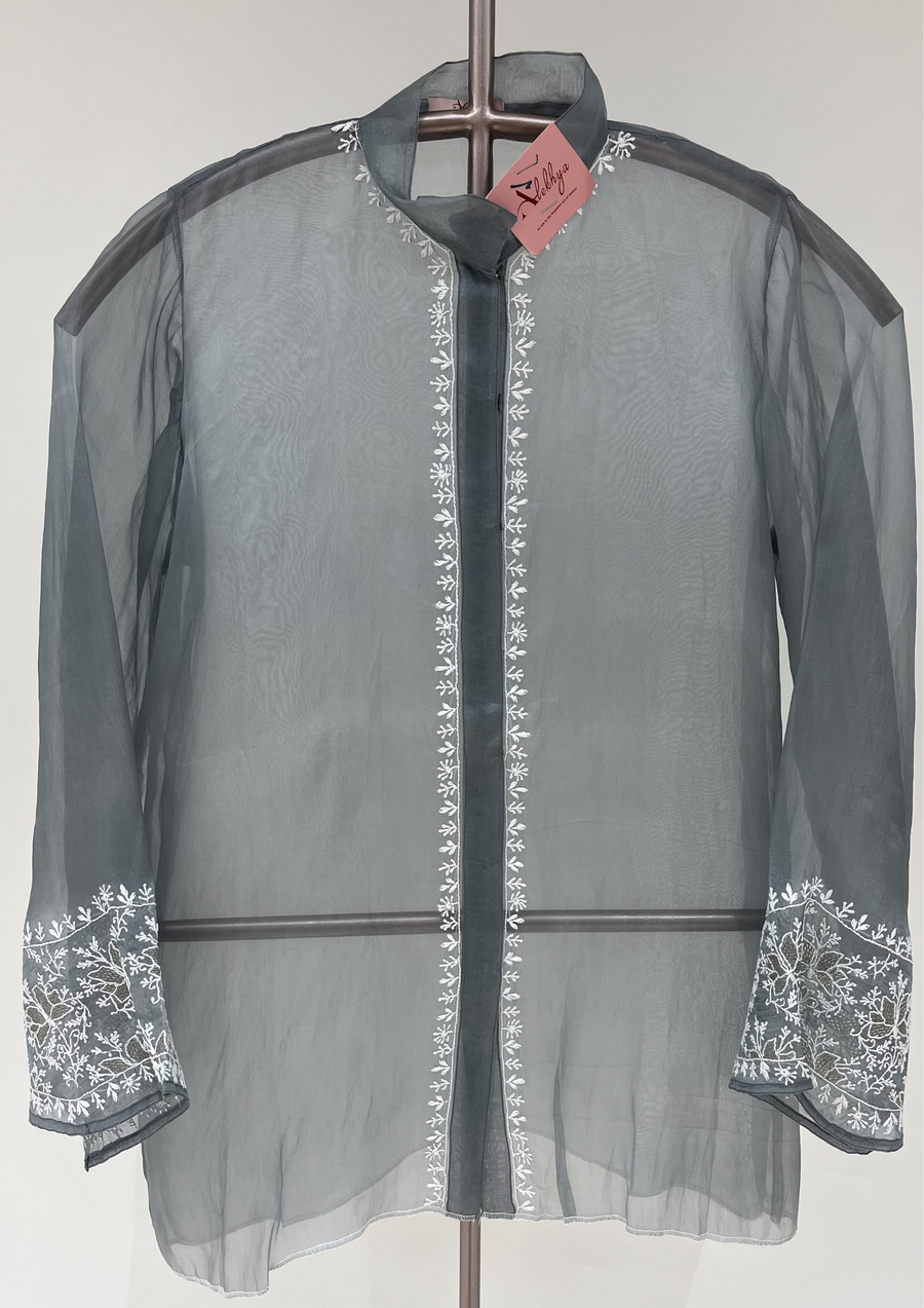 Chikankari Organza Shirt - Grey