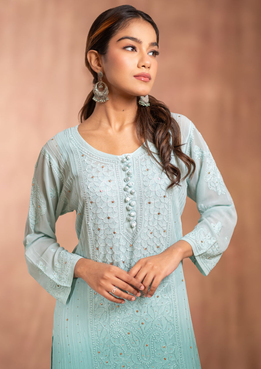 Chikankari Sharara set with mukaish Work -sc2422403