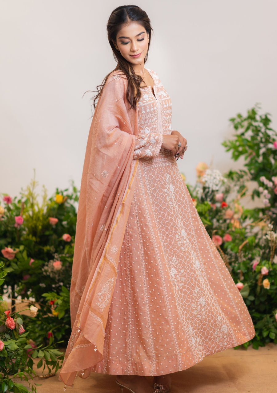 Tissue Chanderi Chikankari Anarkali - SC248251