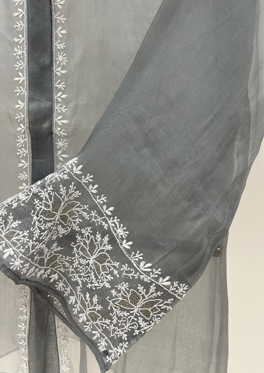 Chikankari Organza Shirt - Grey