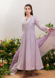 Mul Chanderi Chikankari Anarkali - Add on Mukaish - Lilac