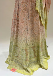 Pure Georgette Chikankari Unstitched Lehenga - Peach and Lime Green