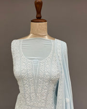 Pure Georgette Chikankari Unstitched 2pc Suit - Periwrinkle Blue