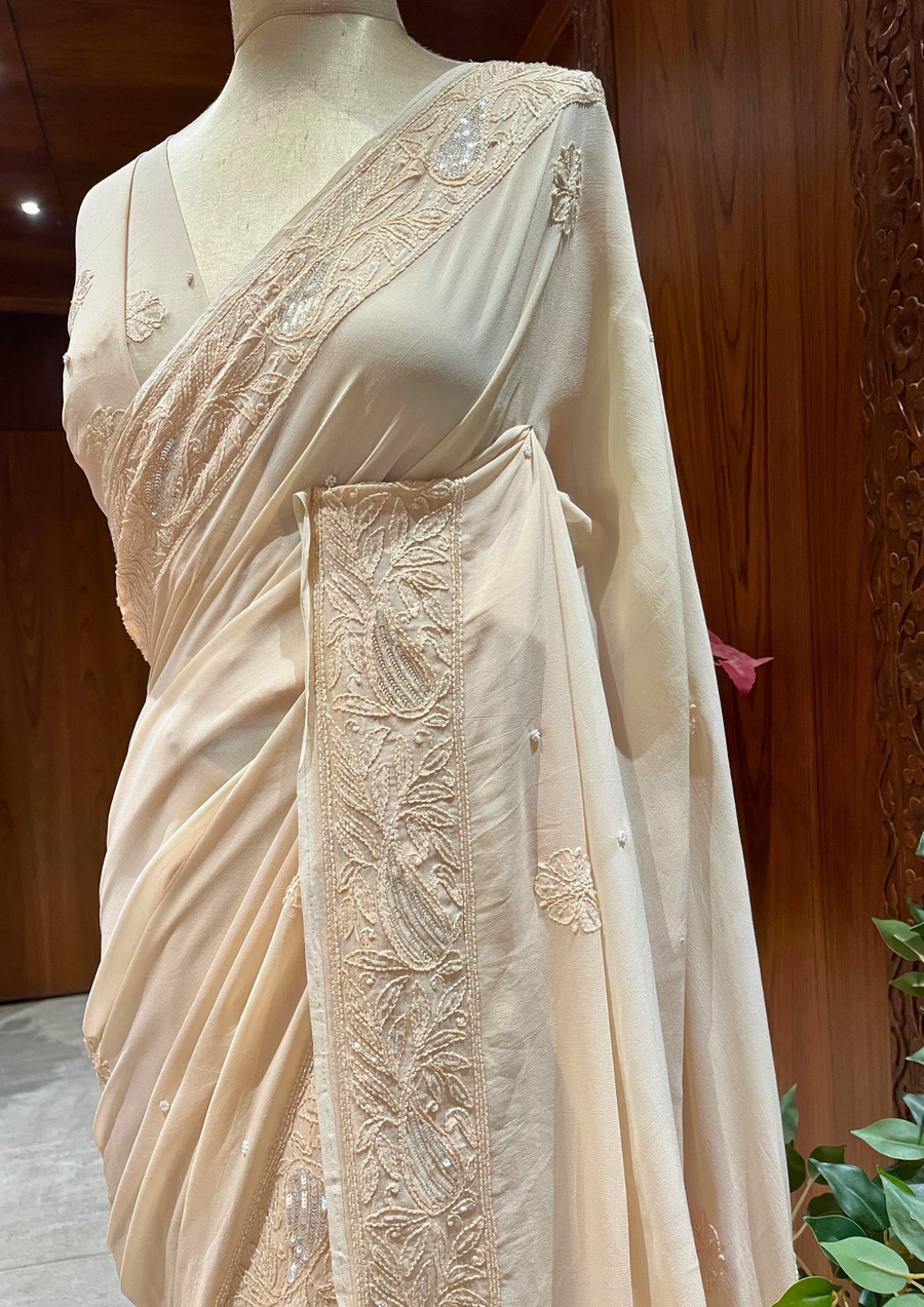 Chikankari Viscose saree - Beige