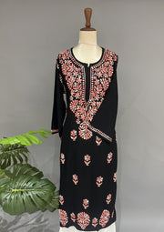 Rayon Chikankari Kurti - Black & Pink