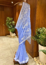 Chikan Saree Georgette - Blue