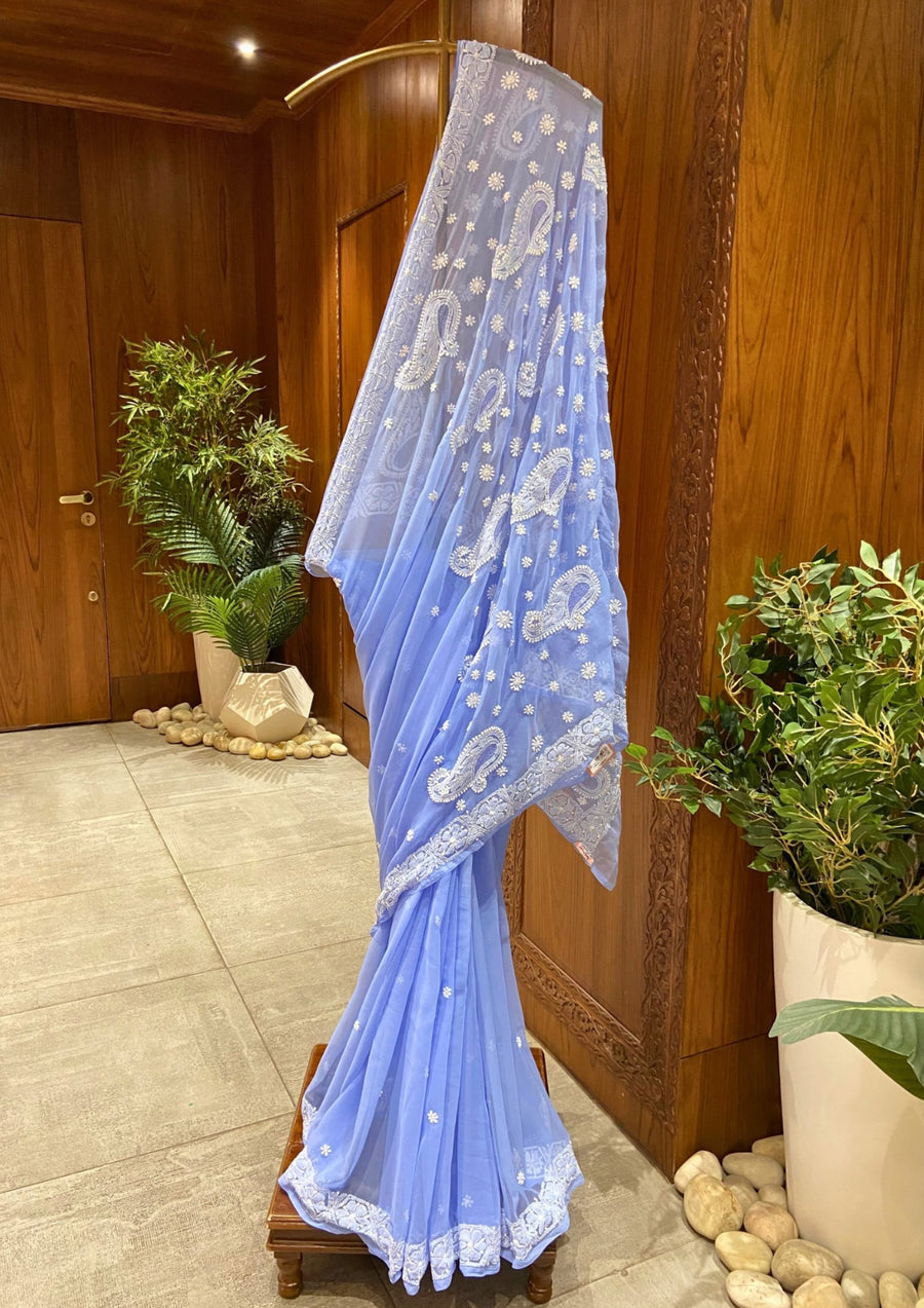 Chikan Saree Georgette - Blue