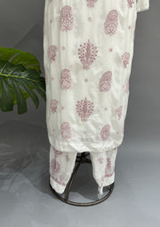 Muslin Chikankari Co-ord Set - White