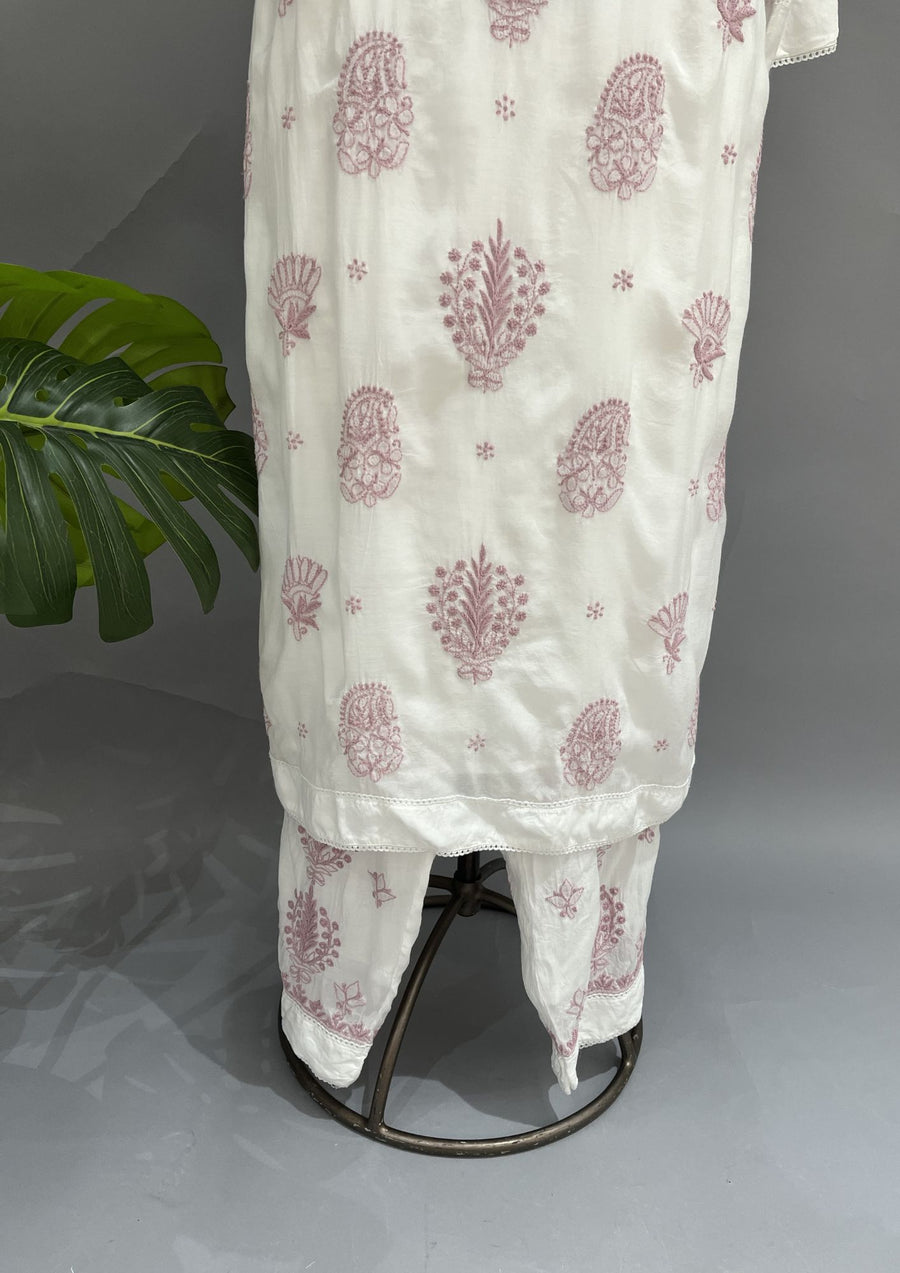 Muslin Chikankari Co-ord Set - White