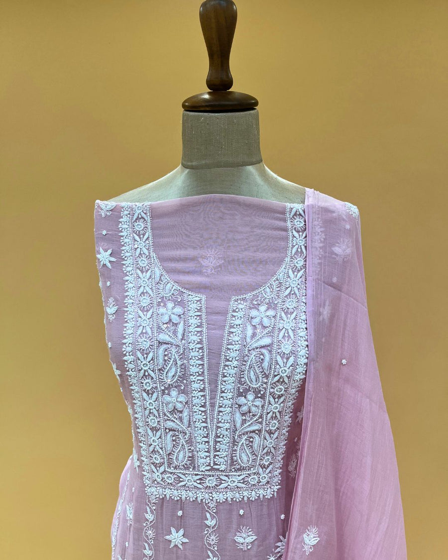 Mul Chikankari Unstitched 2pc Suit - Cotton Candy
