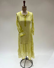 Georgette Anarkali Chikankari Kurta- Lime Green