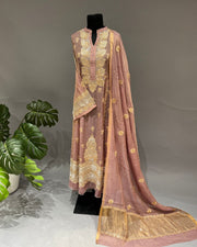 Tissue Chikankari Semistitch 2pc Anarkali - Muted Terracotta
