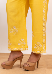 Chanderi chikankari coord set - bright yellow