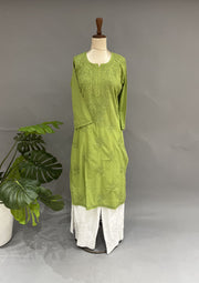 Cotton Chikankari Kurti - Tea Green