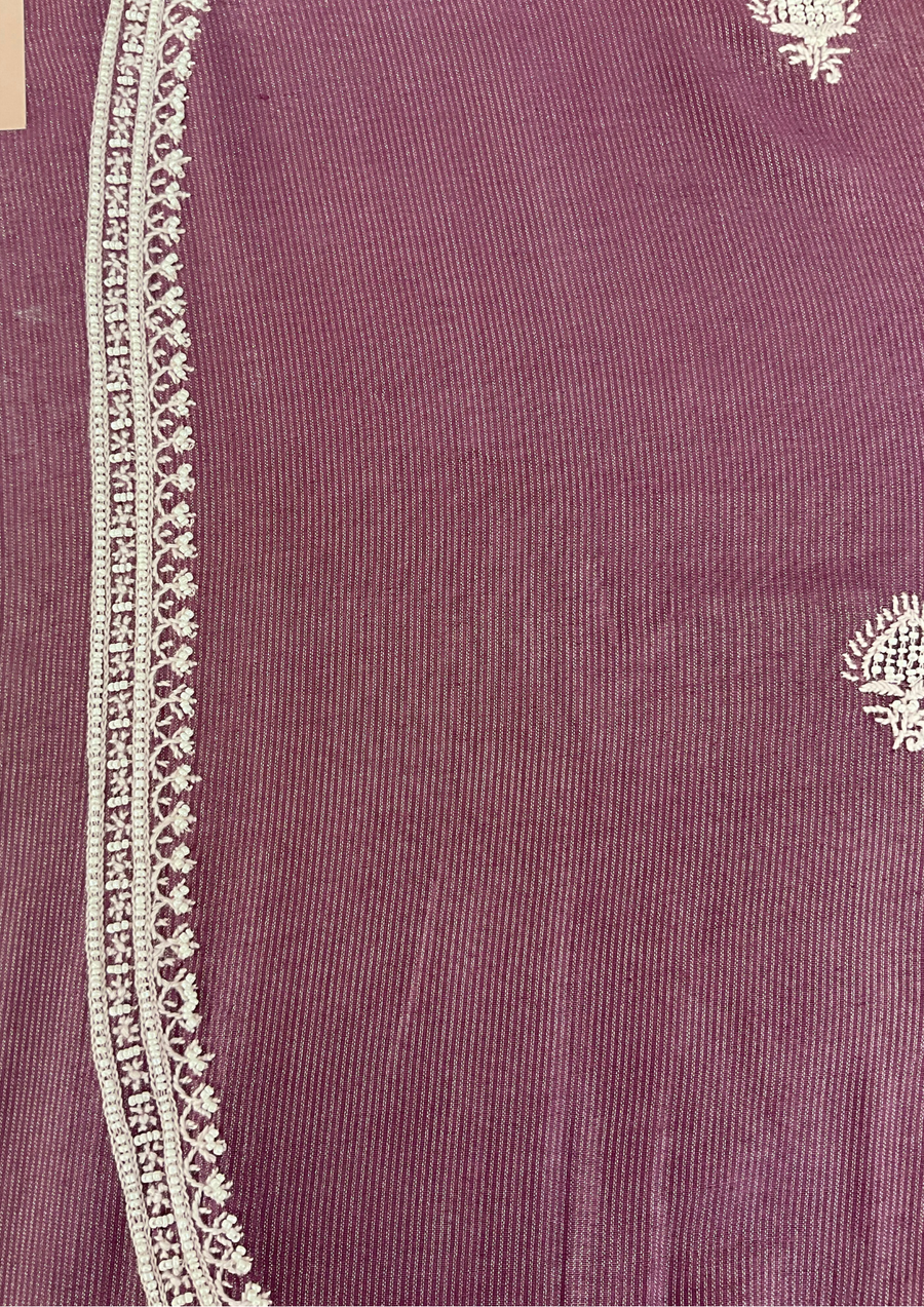 Silver Tissue Chikankari Unstitched Mens Kurta - Mellow Mauve