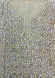 Mul Chanderi Chikankari Unstitched 2Pc Suit - Lemon yellow