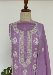 Mul Chanderi Chikankari unstitched Suit - Mauve