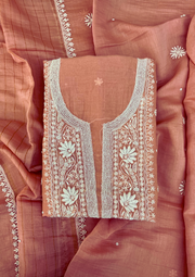 Unstitched peach suit - Mul chanderi