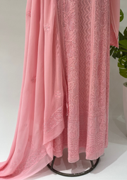 Viscose Chikankari Semistitched Anarkali - Bubblegum Pink