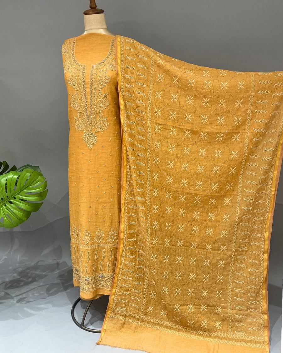 Tissue Chikankari Unstitch 2pc Suit - Amber Glow