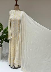 Pure Georgette Semistitched Chikankari Anarkali - White