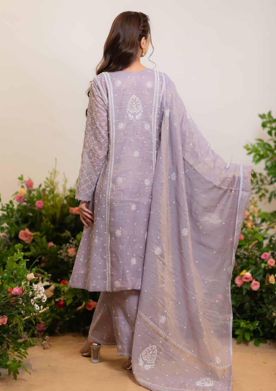 Tissue Chanderi Short Anarkali - Lilac