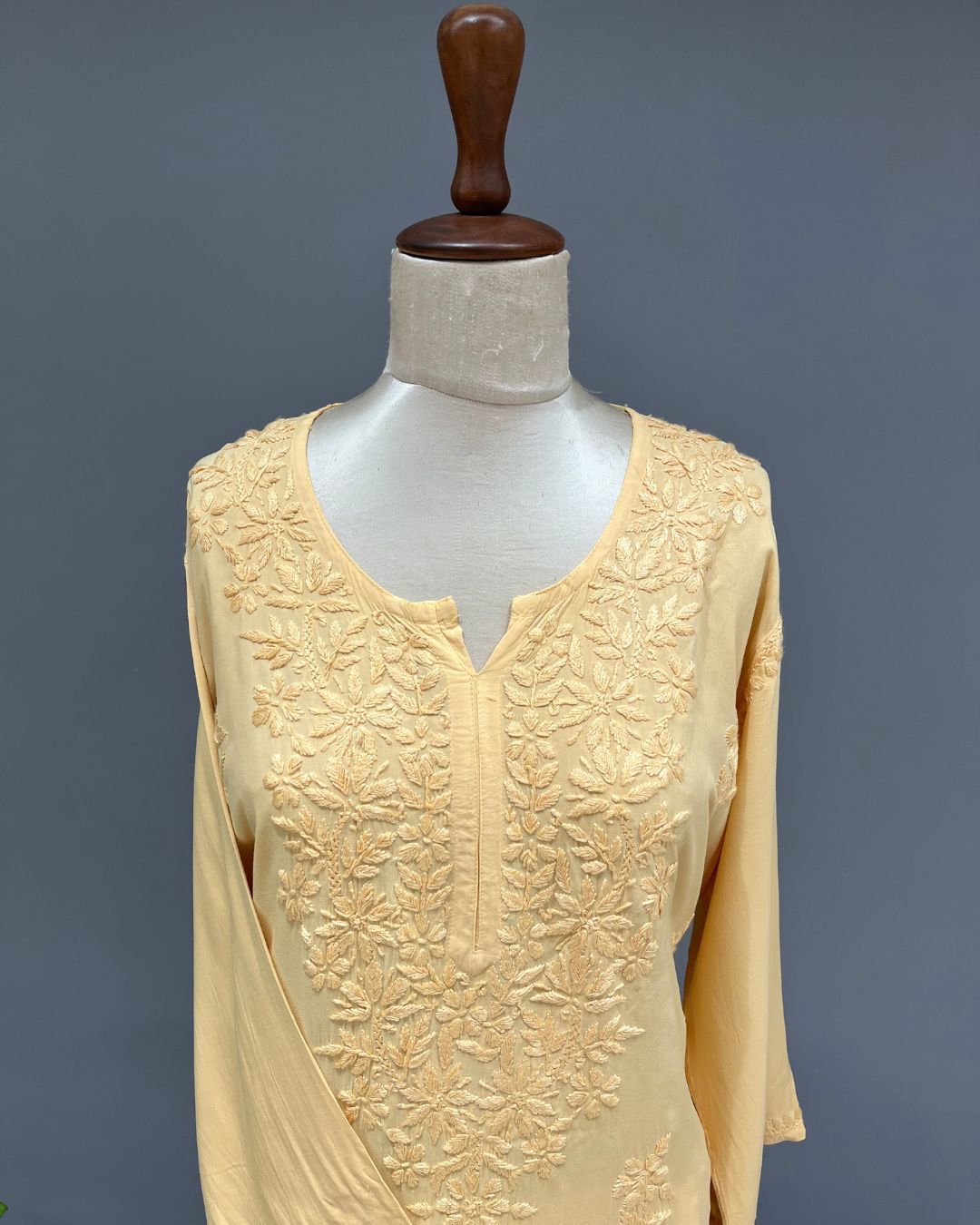 Rayon Chikankari Kurta and Bottom set - Mustard Yellow