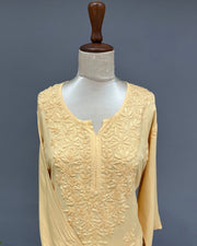 Rayon Chikankari Kurta and Bottom set - Mustard Yellow