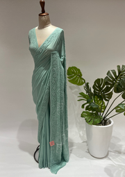 Viscose Chikankari Saree - Teal Green