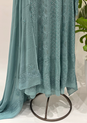 Viscose Chikankari Semistitched Anarkali - Teal
