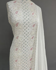 Viscose Chikankari Unstitched Suit Set - White