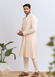 Cotton Chikankari Mens Kurta - Peach