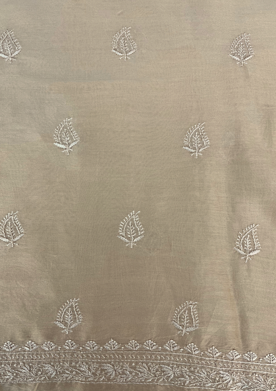 Chanderi Chikankari Unstitched Mens Kurta - Beige