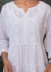 Mul Chikankari Dress - Pristine White