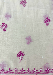 Chikankari Mul Chanderi Unstitched Suit - White and Plum